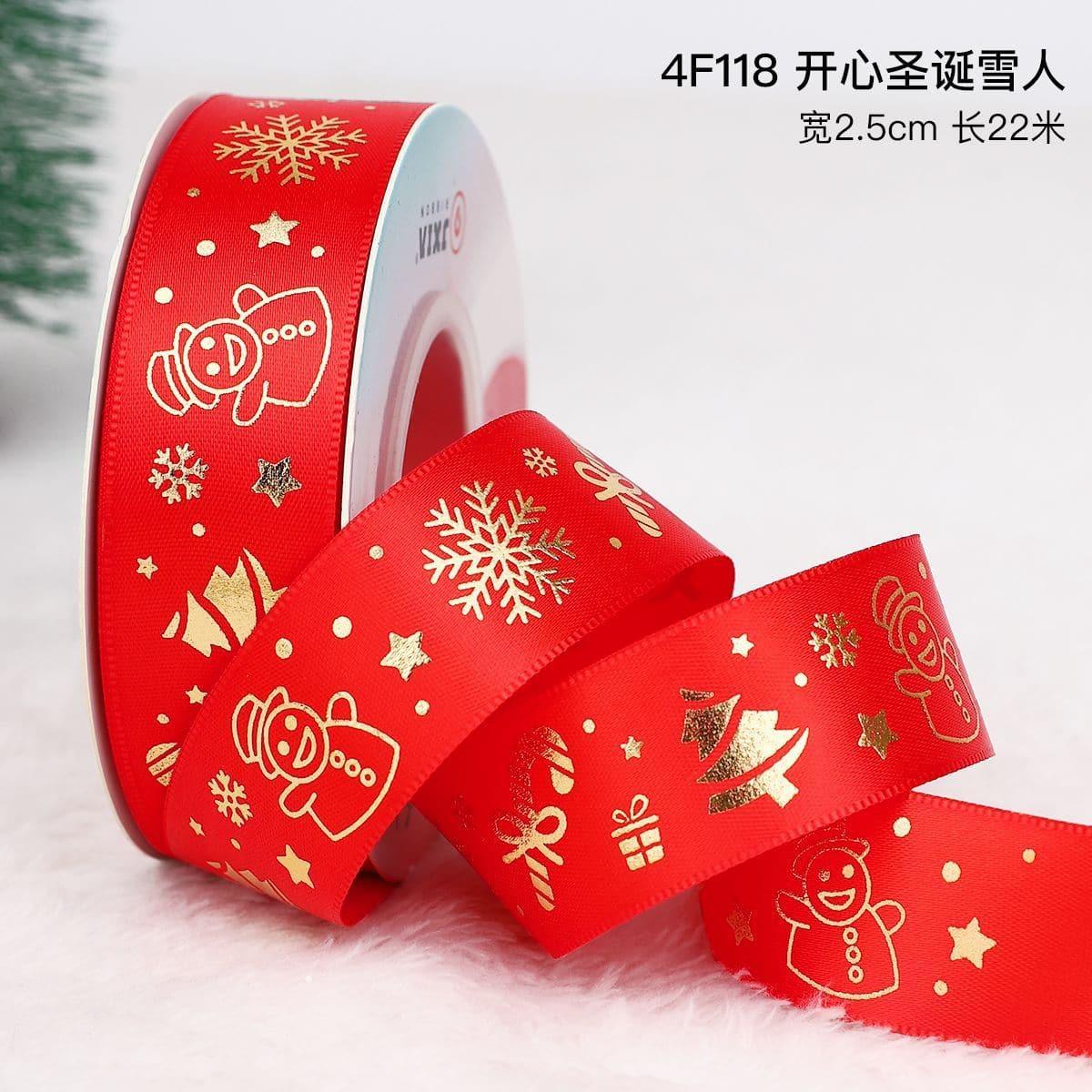 Christmas Ribbon Spot Hot Stamping Polyester Ribbon - Huayi Flower Wraps