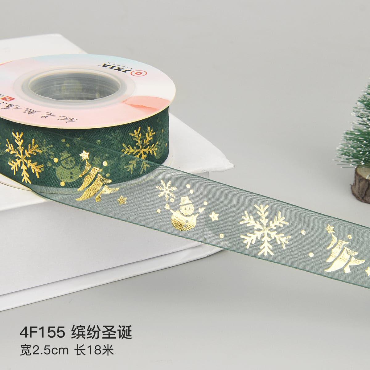 Christmas Ribbon Spot Hot Stamping Polyester Ribbon - Huayi Flower Wraps