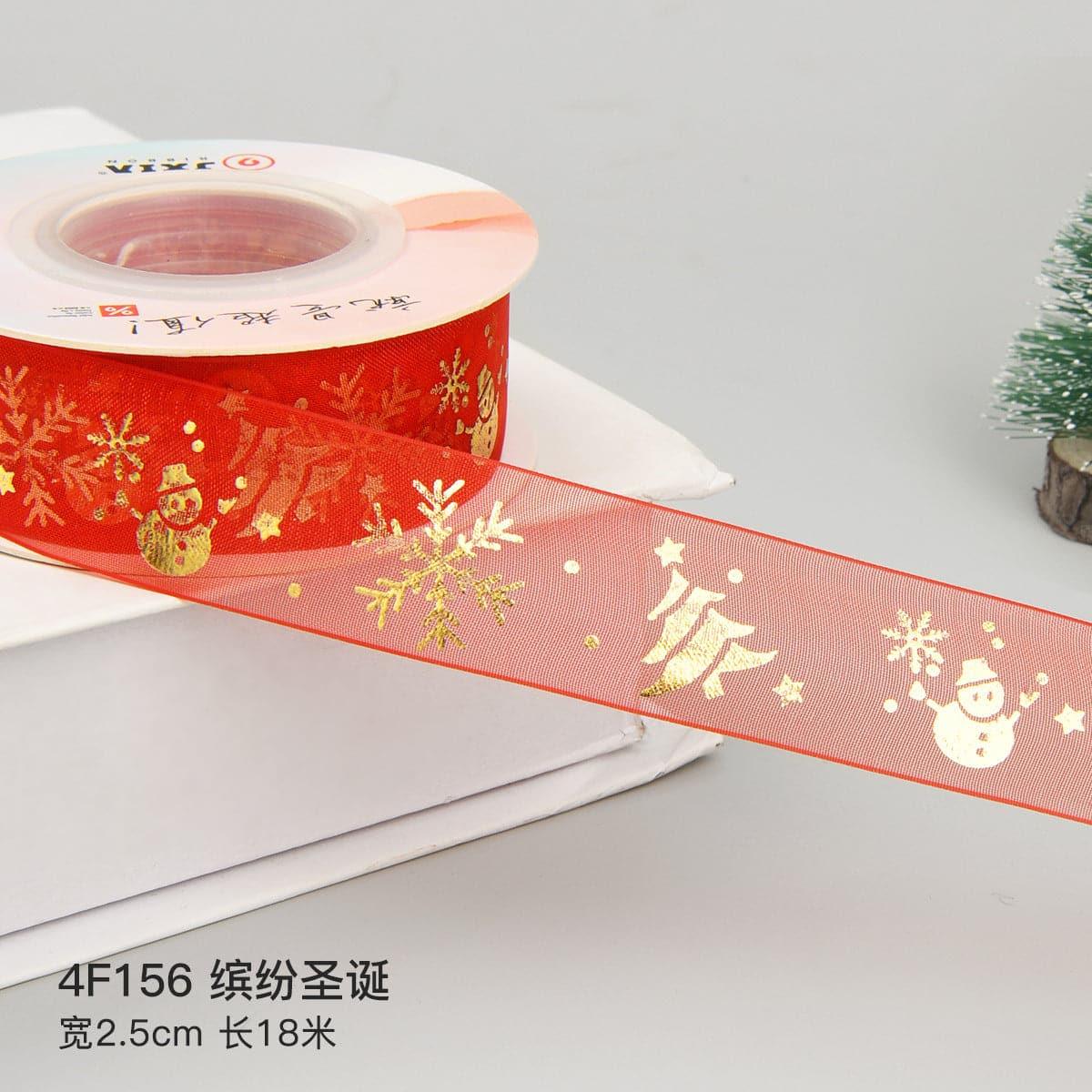 Christmas Ribbon Spot Hot Stamping Polyester Ribbon - Huayi Flower Wraps