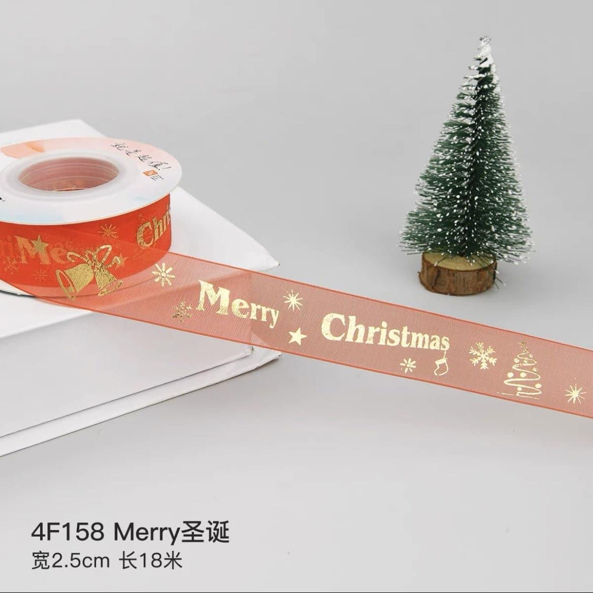 Christmas Ribbon Spot Hot Stamping Polyester Ribbon - Huayi Flower Wraps