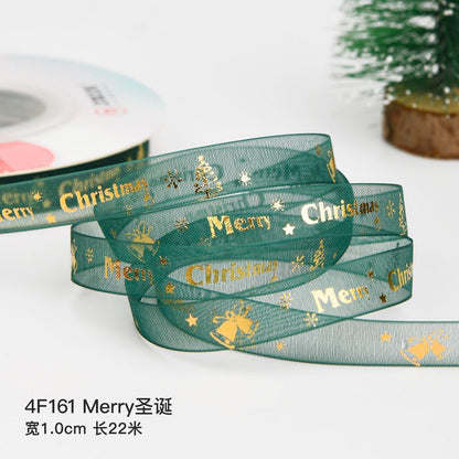 Christmas Ribbon Spot Hot Stamping Polyester Ribbon - Huayi Flower Wraps