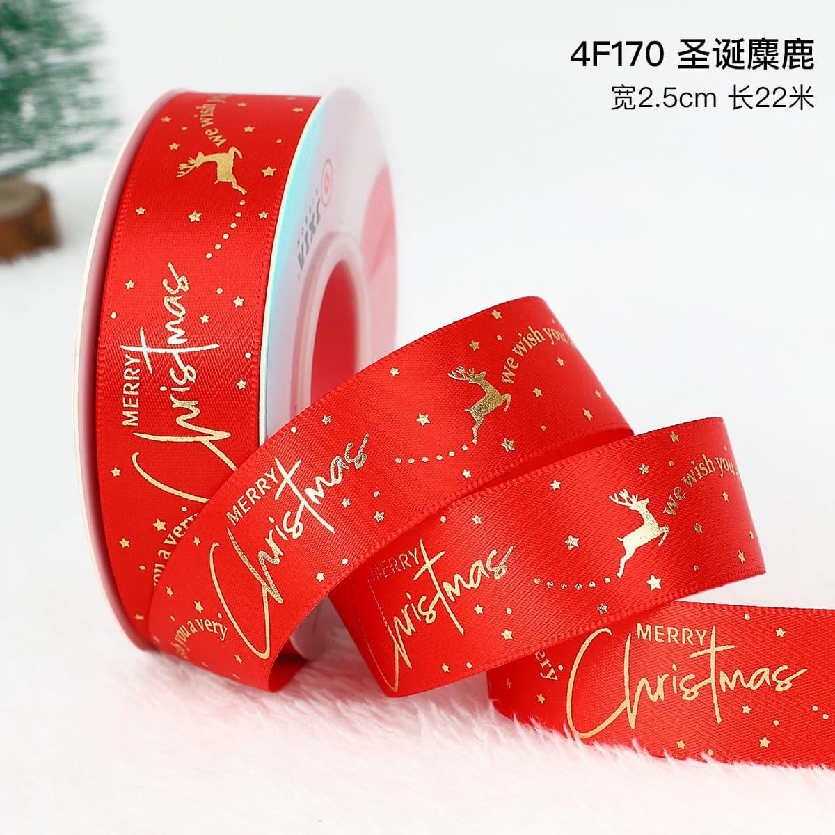 Christmas Ribbon Spot Hot Stamping Polyester Ribbon - Huayi Flower Wraps