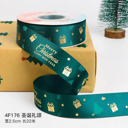 Christmas Ribbon Spot Hot Stamping Polyester Ribbon - Huayi Flower Wraps