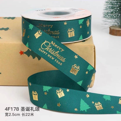 Christmas Ribbon Spot Hot Stamping Polyester Ribbon - Huayi Flower Wraps