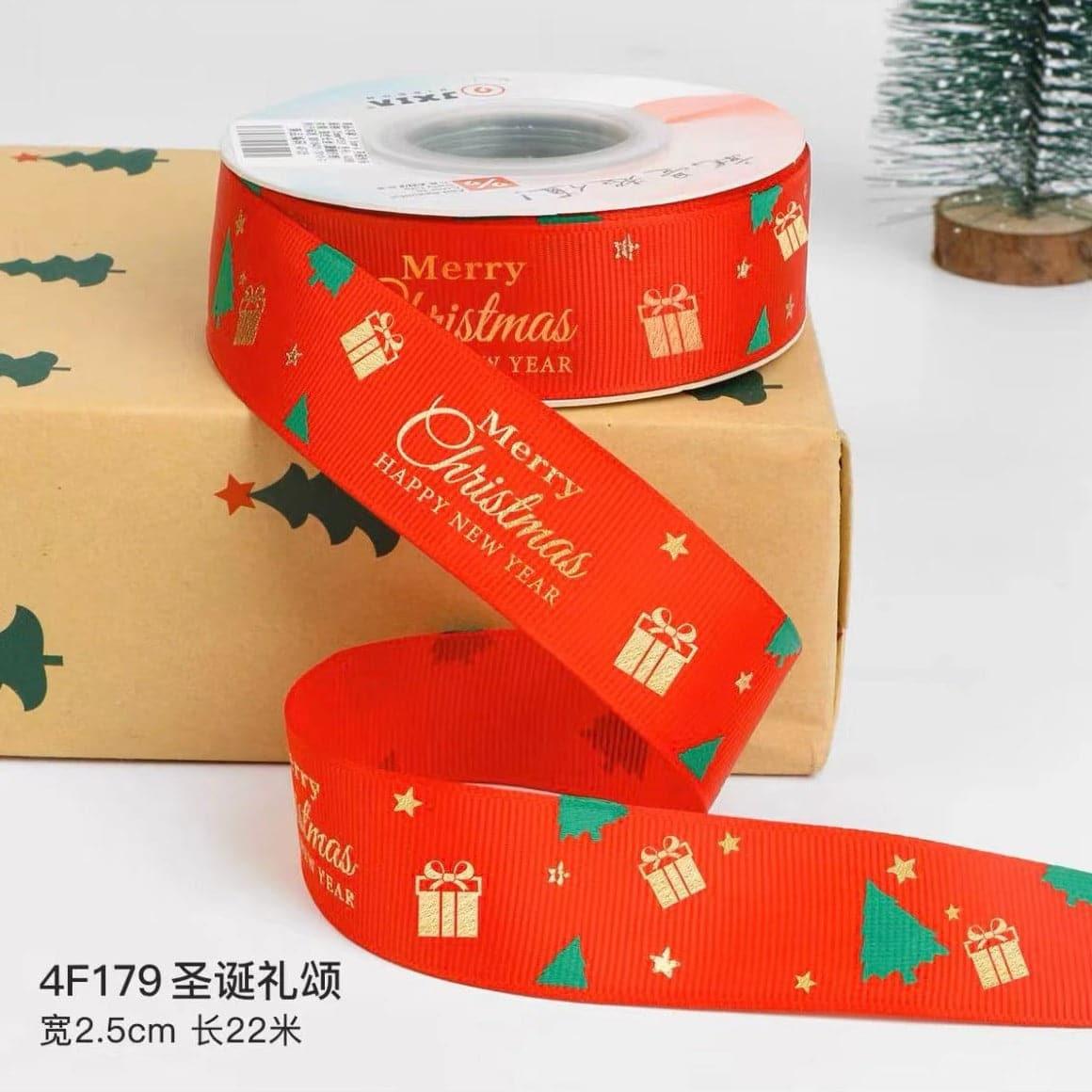 Christmas Ribbon Spot Hot Stamping Polyester Ribbon - Huayi Flower Wraps