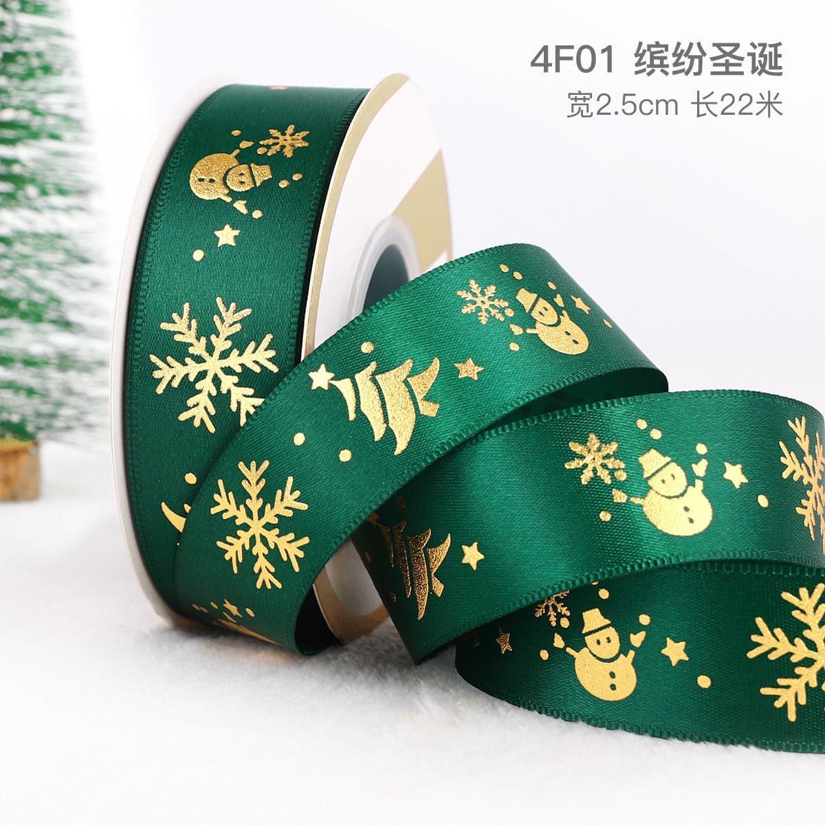 Christmas Ribbon Spot Hot Stamping Polyester Ribbon - Huayi Flower Wraps