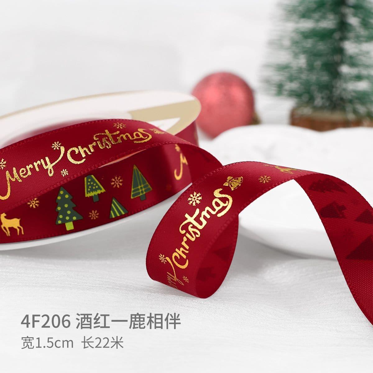 Christmas Ribbon Spot Hot Stamping Polyester Ribbon - Huayi Flower Wraps