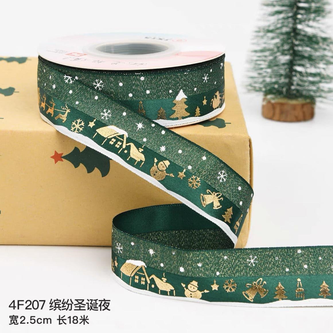 Christmas Ribbon Spot Hot Stamping Polyester Ribbon - Huayi Flower Wraps