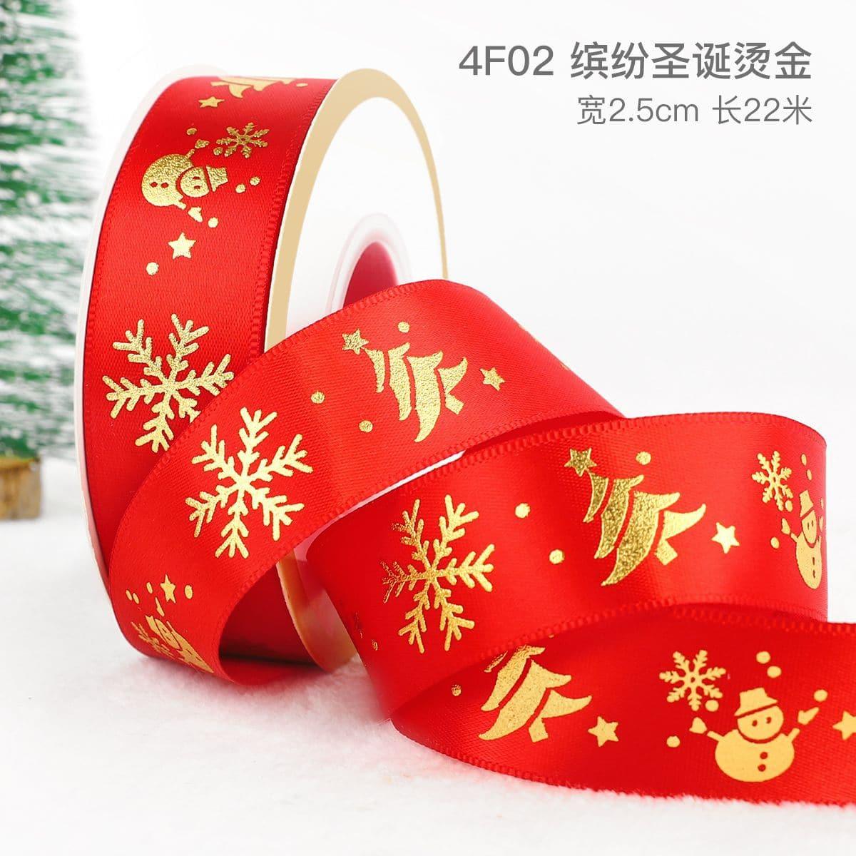 Christmas Ribbon Spot Hot Stamping Polyester Ribbon - Huayi Flower Wraps