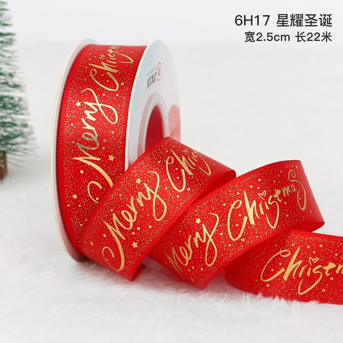 Christmas Ribbon Spot Hot Stamping Polyester Ribbon - Huayi Flower Wraps