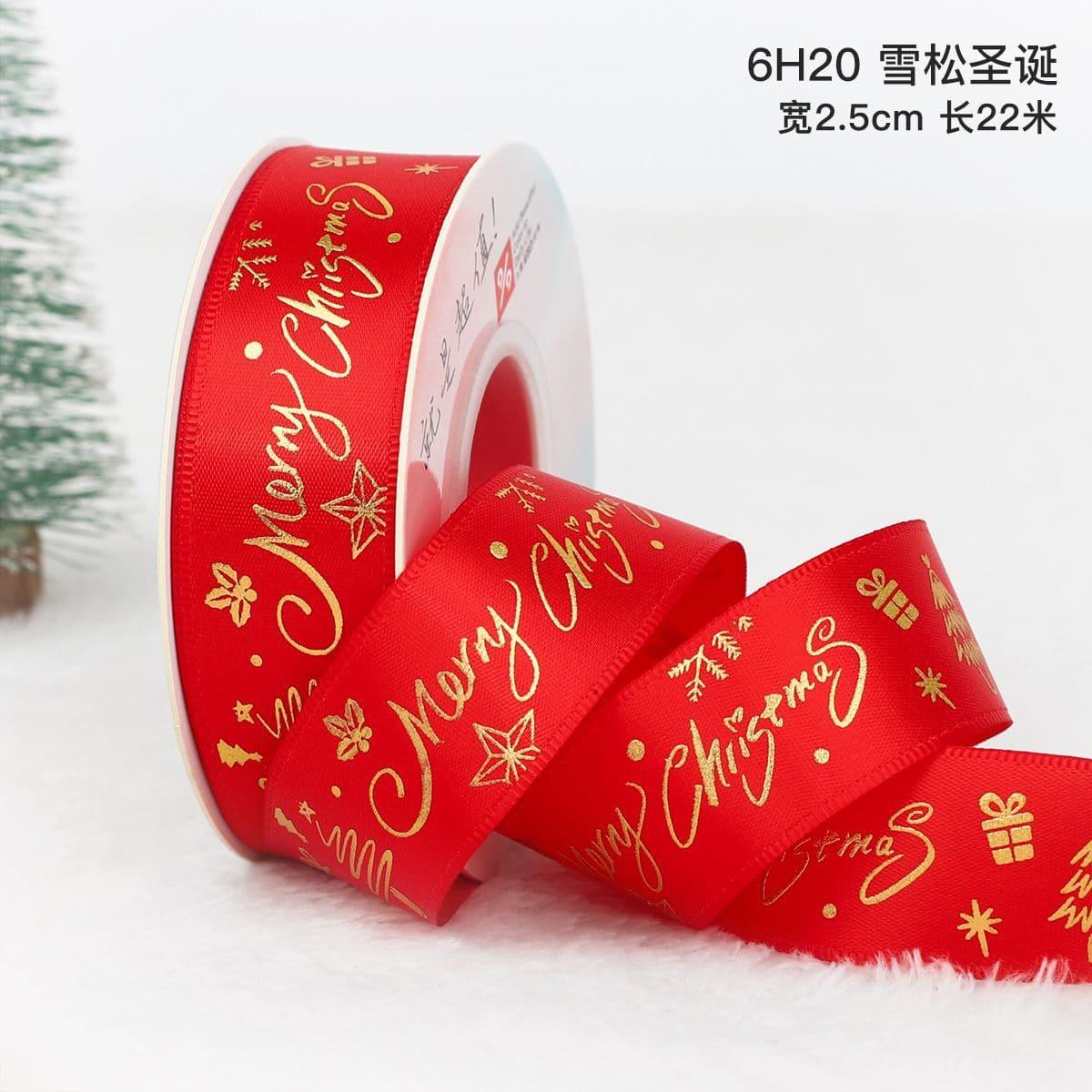 Christmas Ribbon Spot Hot Stamping Polyester Ribbon - Huayi Flower Wraps