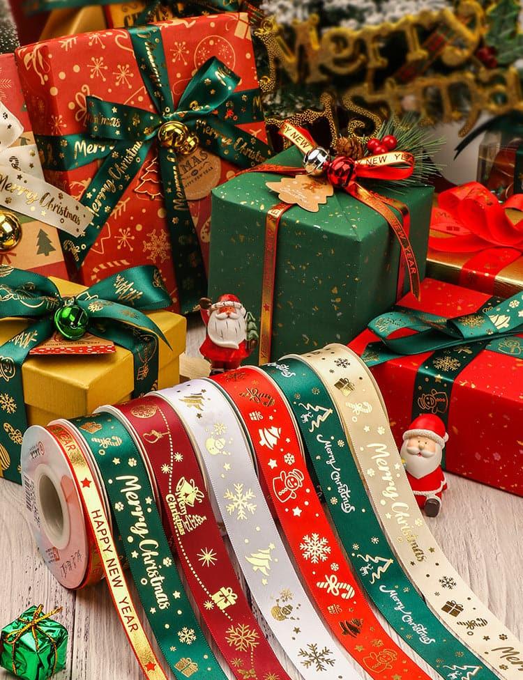 Christmas Ribbon Spot Hot Stamping Polyester Ribbon - Huayi Flower Wraps