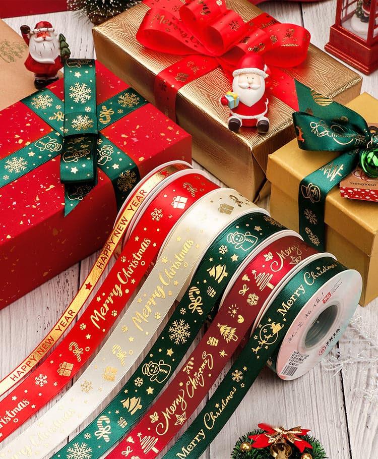 Christmas Ribbon Spot Hot Stamping Polyester Ribbon - Huayi Flower Wraps