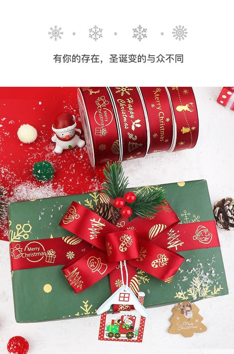 Christmas Ribbon Spot Hot Stamping Polyester Ribbon - Huayi Flower Wraps