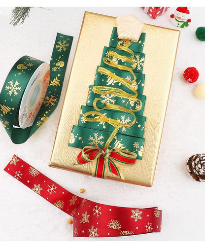 Christmas Ribbon Spot Hot Stamping Polyester Ribbon - Huayi Flower Wraps