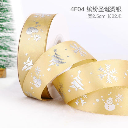 Christmas Ribbon Spot Hot Stamping Polyester Ribbon - Huayi Flower Wraps