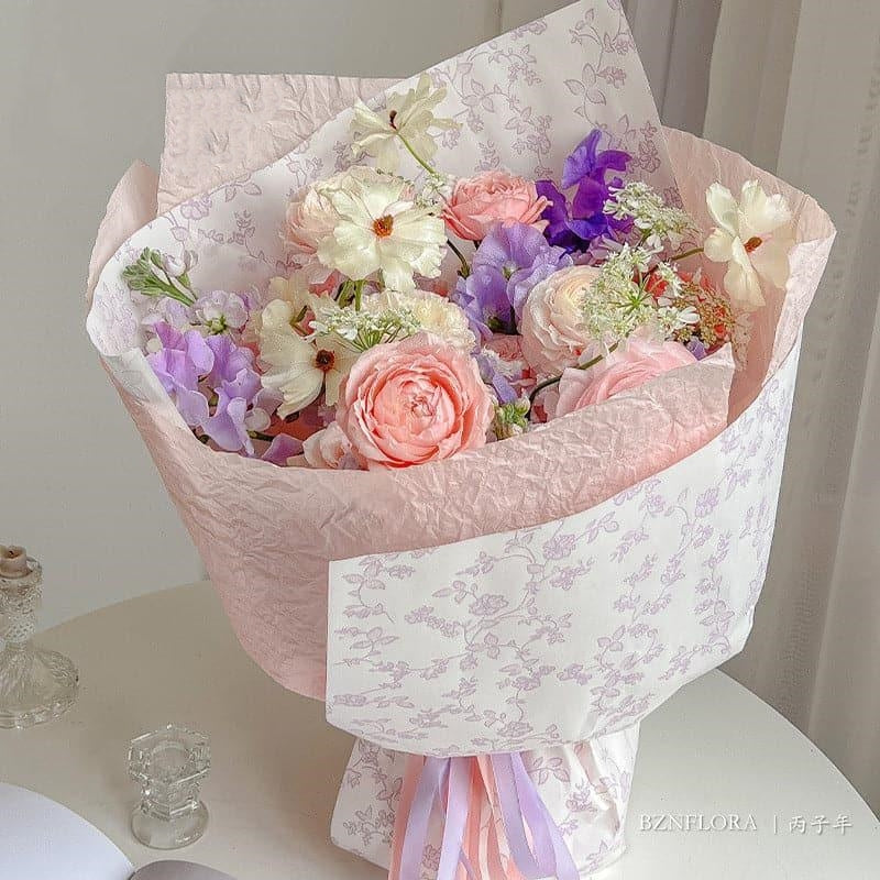 Floral Retro Art Packaging Paper Bouquet,14.4*20.9 Inch-10 Sheets