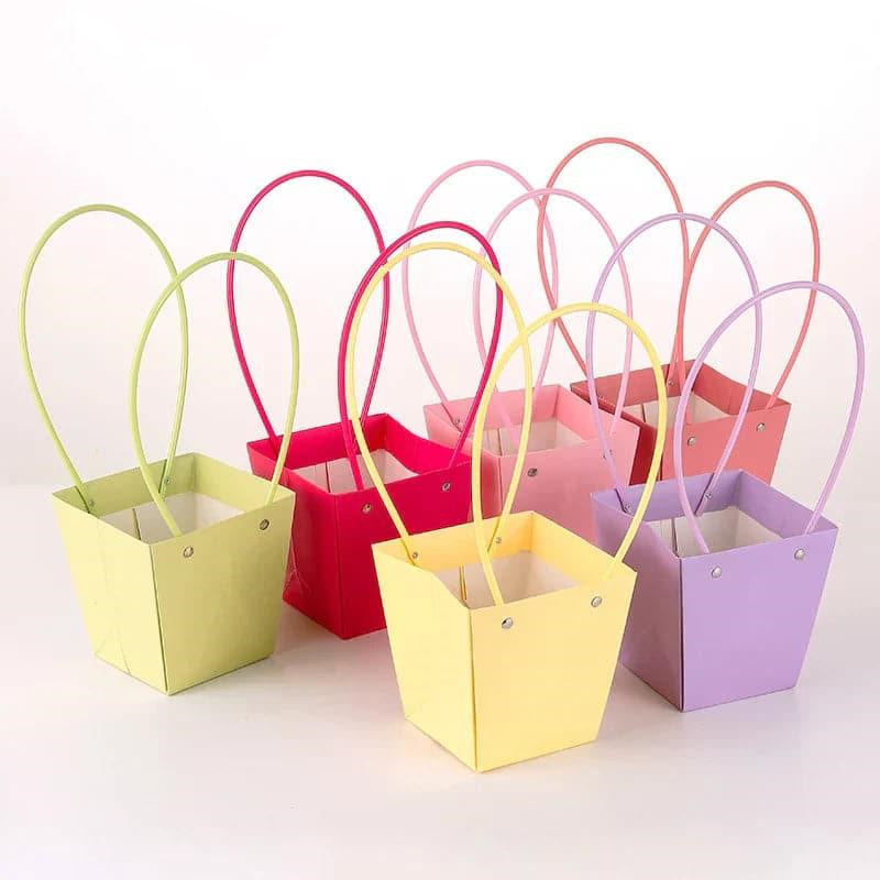 Flower Bag Party Gift Box Bouquet Hand Bag Macaron Color Kraft Paper Bag Diy 10 pcs