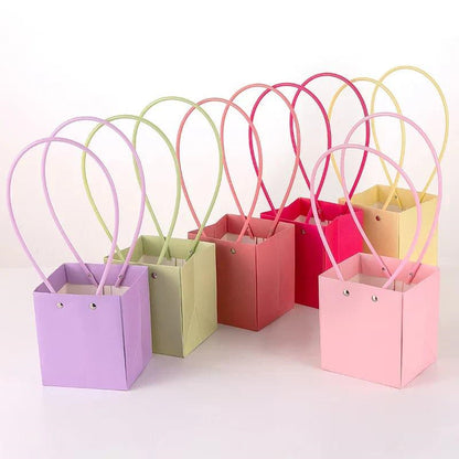 Flower Bag Party Gift Box Bouquet Hand Bag Macaron Color Kraft Paper Bag Diy 10 pcs