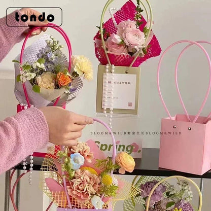 Flower Bag Party Gift Box Bouquet Hand Bag Macaron Color Kraft Paper Bag Diy - Huayi Flower Wraps