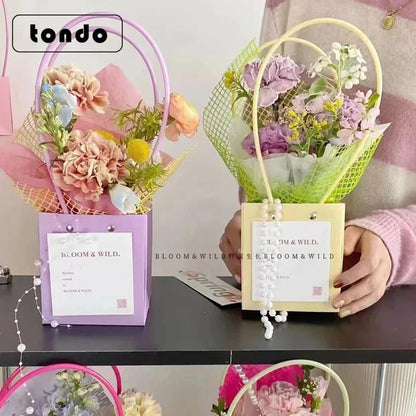 Flower Bag Party Gift Box Bouquet Hand Bag Macaron Color Kraft Paper Bag Diy - Huayi Flower Wraps