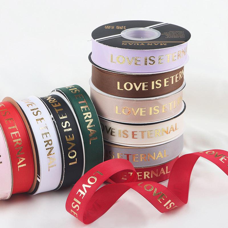 Hot Stamping "LOVE" Printed English Ribbon Light Luxury Flower Packaging,2cm 40 yards - HUAYI