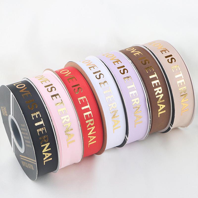 Hot Stamping "LOVE" Printed English Ribbon Light Luxury Flower Packaging,2cm 40 yards - HUAYI