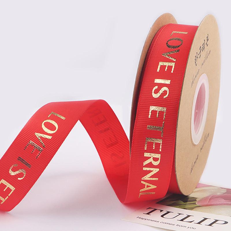 Hot Stamping "LOVE" Printed English Ribbon Light Luxury Flower Packaging,2cm 40 yards - HUAYI