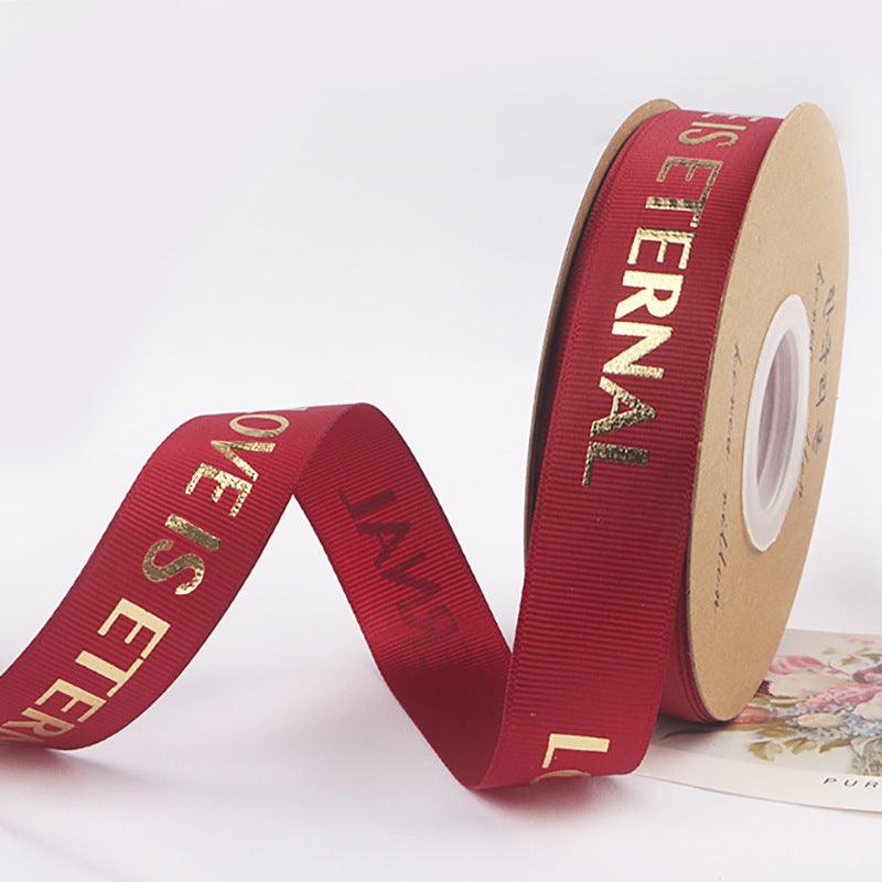 Hot Stamping "LOVE" Printed English Ribbon Light Luxury Flower Packaging,2cm 40 yards - HUAYI