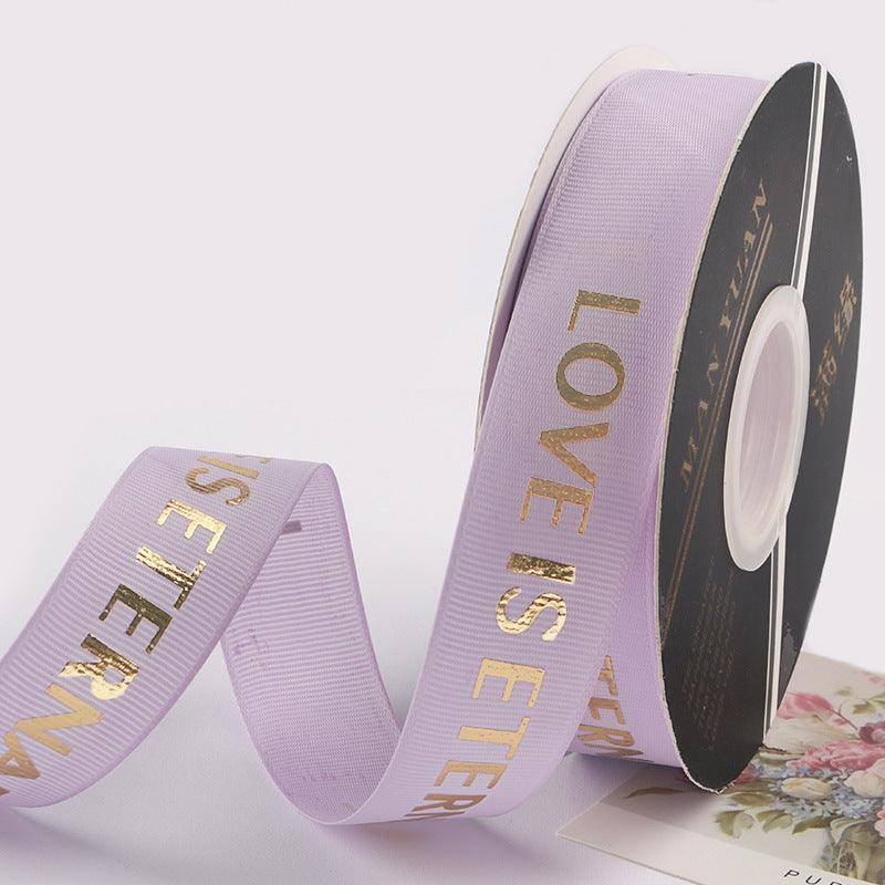 Hot Stamping "LOVE" Printed English Ribbon Light Luxury Flower Packaging,2cm 40 yards - HUAYI