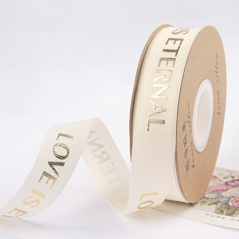 Hot Stamping "LOVE" Printed English Ribbon Light Luxury Flower Packaging,2cm 40 yards - HUAYI