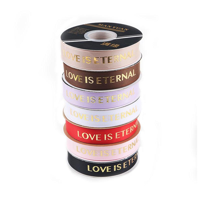 Hot Stamping "LOVE" Printed English Ribbon Light Luxury Flower Packaging,2cm 40 yards - HUAYI