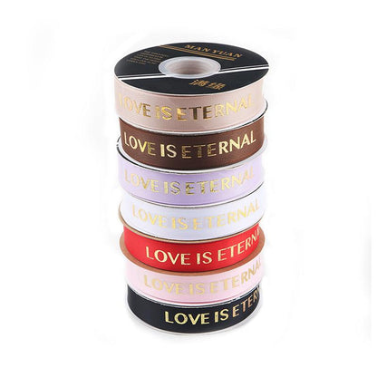 Hot Stamping "LOVE" Printed English Ribbon Light Luxury Flower Packaging,2cm 40 yards - HUAYI