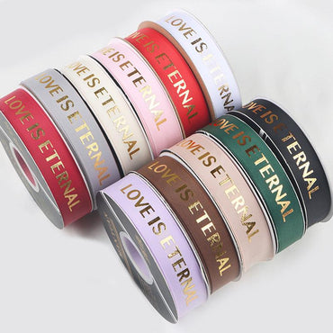 Hot Stamping "LOVE" Printed English Ribbon Light Luxury Flower Packaging,2cm 40 yards - HUAYI