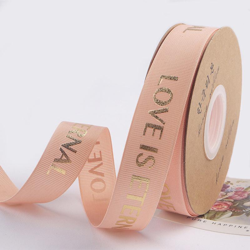 Hot Stamping "LOVE" Printed English Ribbon Light Luxury Flower Packaging,2cm 40 yards - HUAYI