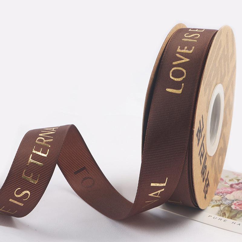 Hot Stamping "LOVE" Printed English Ribbon Light Luxury Flower Packaging,2cm 40 yards - HUAYI