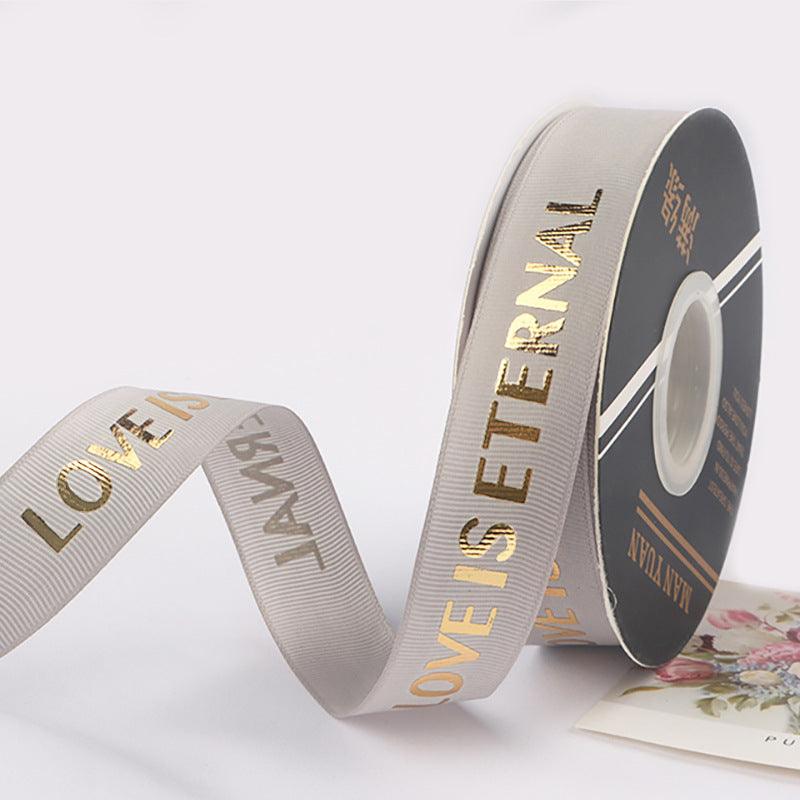 Hot Stamping "LOVE" Printed English Ribbon Light Luxury Flower Packaging,2cm 40 yards - HUAYI