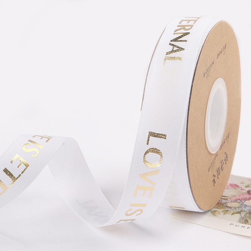 Hot Stamping "LOVE" Printed English Ribbon Light Luxury Flower Packaging,2cm 40 yards - Huayi Flower Wraps