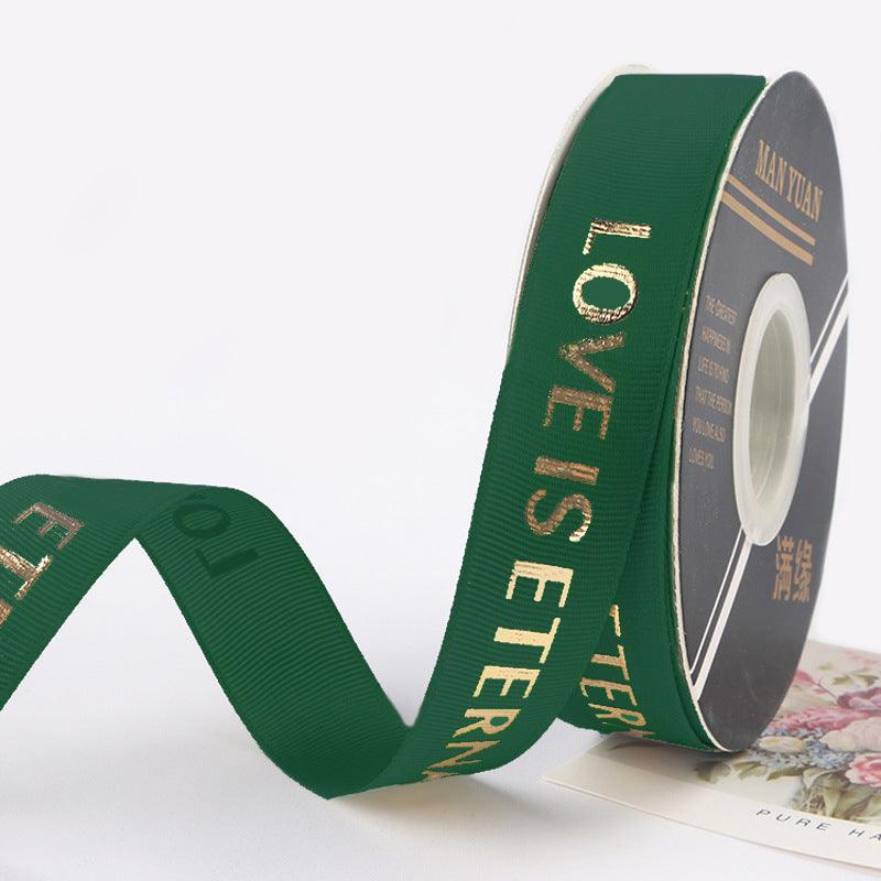 Hot Stamping "LOVE" Printed English Ribbon Light Luxury Flower Packaging,2cm 40 yards - HUAYI