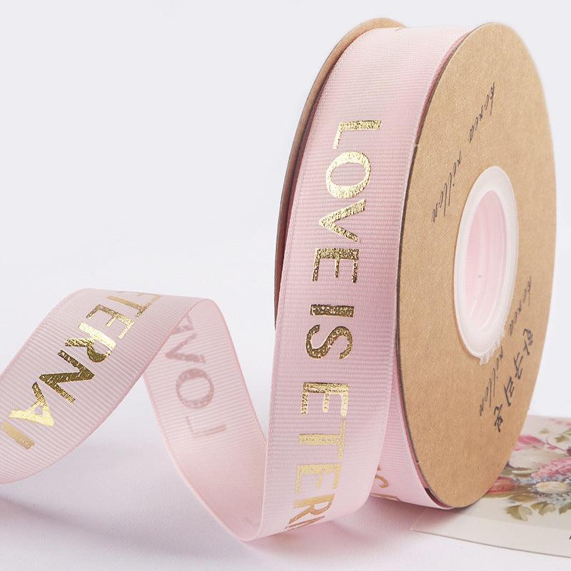 Hot Stamping "LOVE" Printed English Ribbon Light Luxury Flower Packaging,2cm 40 yards - HUAYI