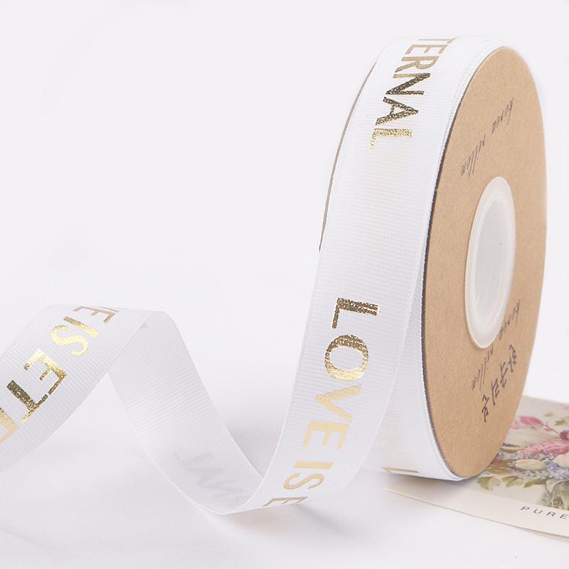 Hot Stamping "LOVE" Printed English Ribbon Light Luxury Flower Packaging,2cm 40 yards - HUAYI