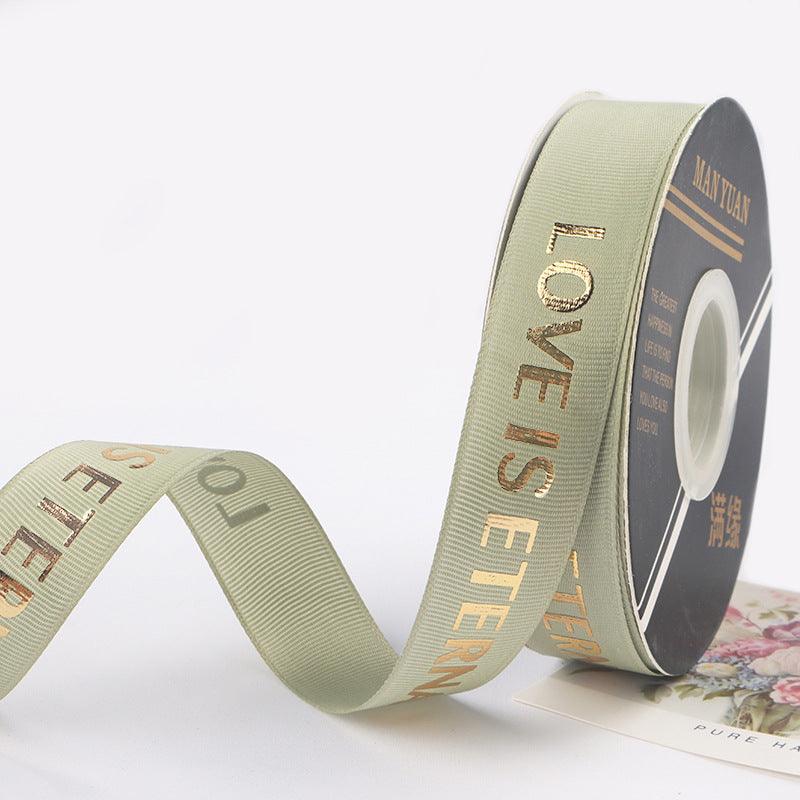 Hot Stamping "LOVE" Printed English Ribbon Light Luxury Flower Packaging,2cm 40 yards - HUAYI