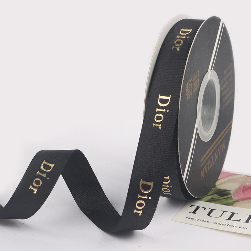 Hot Stamping Thread Printed English Ribbon Light Luxury Flower Packaging,2cm 40 yards - Huayi Flower Wraps