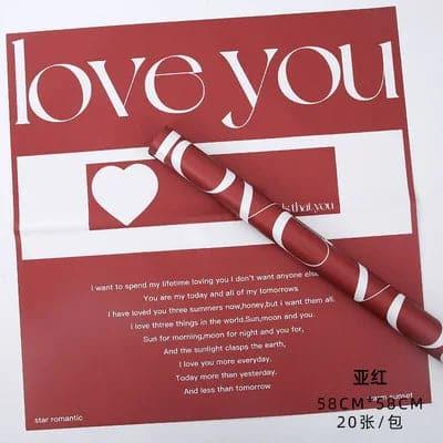 I Love You Valentine's Day Bouquet Korean Style Flower Wrapping ,22.8*22.8 inch - 20 sheets - Huayi Flower Wraps