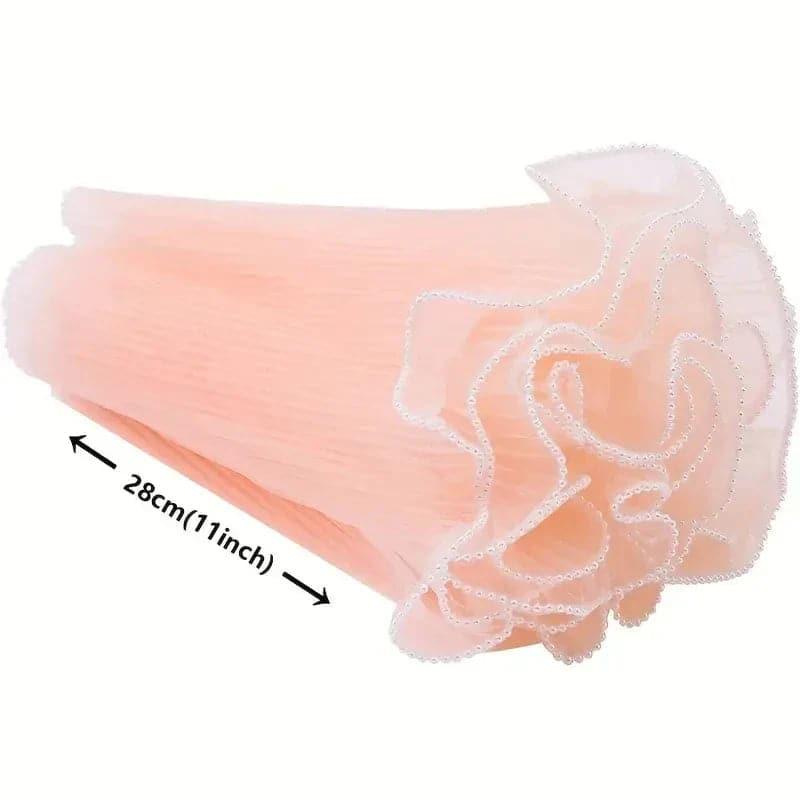 Elegant pearl pleated gauze flower bouquet packaging for sophisticated floral gifts and premium arrangements.