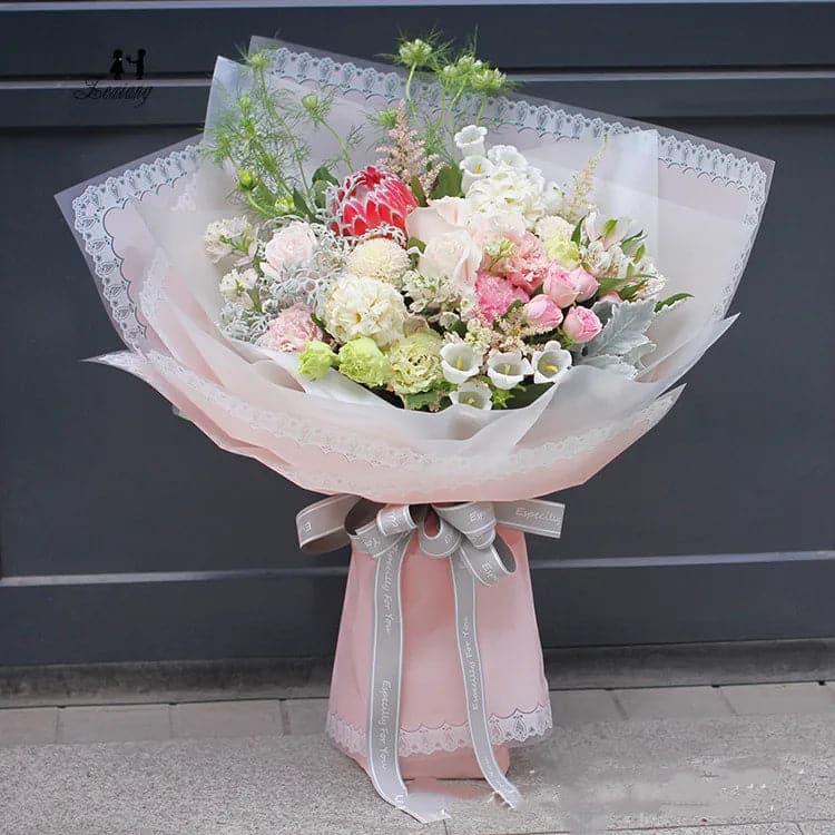 Lace Edge Bouquet Waterproof Frame Gift Flower Wrapping Paper,22.8*22.8 Inch-20 Sheets - Huayi Flower Wraps