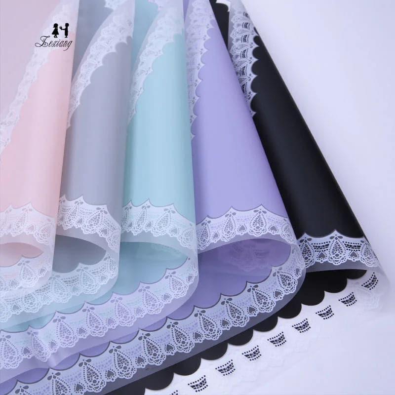 Lace Edge Bouquet Waterproof Frame Gift Flower Wrapping Paper,22.8*22.8 Inch-20 Sheets - Huayi Flower Wraps