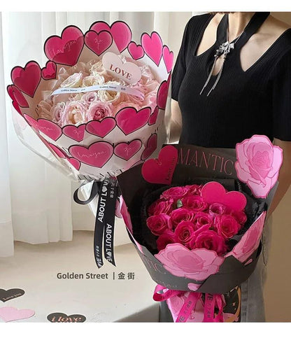 Mother's Day Korean Wrapping Paper Heart Designs Flowers Love Wrapping Paper,10 sheet.