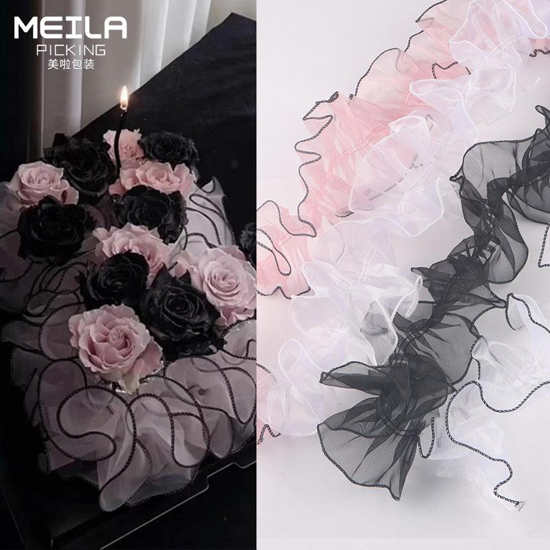 New Ballet Style Pink Black Edge Fluffy Gauze Belt - Huayi Flower Wraps