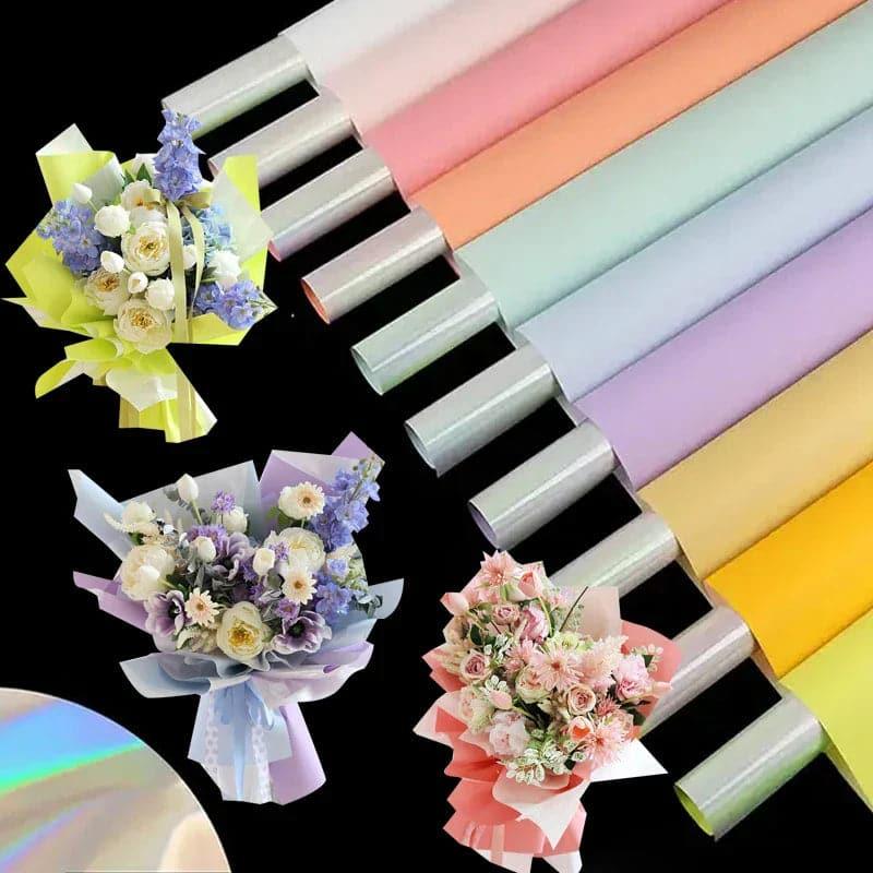 Rainbow Flower Paper Rose Bouquet OPP Waterproof,22.8*22.8 inch - 20 sheets - Huayi Flower Wraps